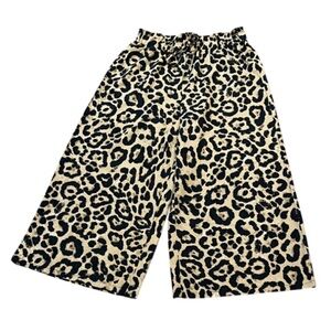 SHEIN Curve Leopard Wide Leg Pants Drawstring Elastic Waist